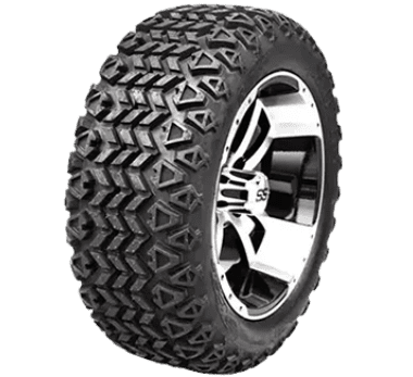 A tire with a chrome rim on top of it.