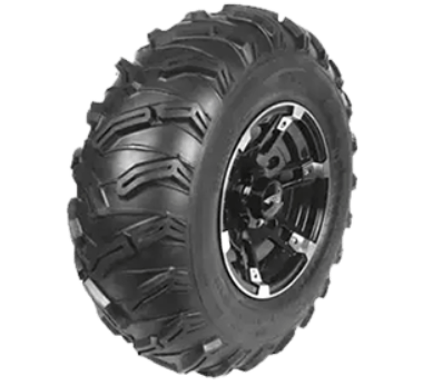 A black tire with a white rim on it