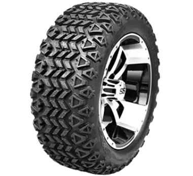 A tire with a black rim on top of it.
